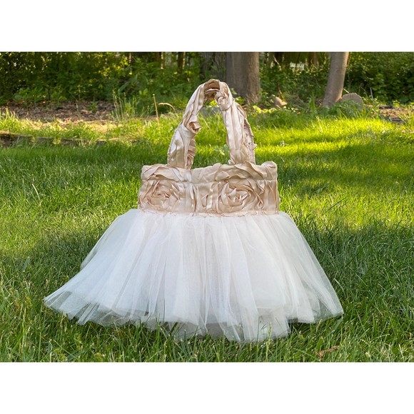 Ivory Bridesmaid Bag, Bridal Tote Bag, Flower Girl Bag, Ballet Tutu Tote - Picture 1 of 2